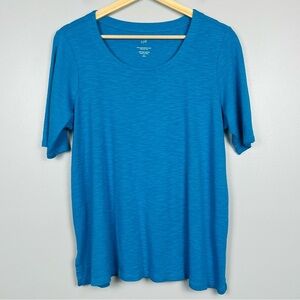 J.Jill teal Pima Slub Scoop Neck Side Slit Tee 100% Pima Cotton, medium petite.